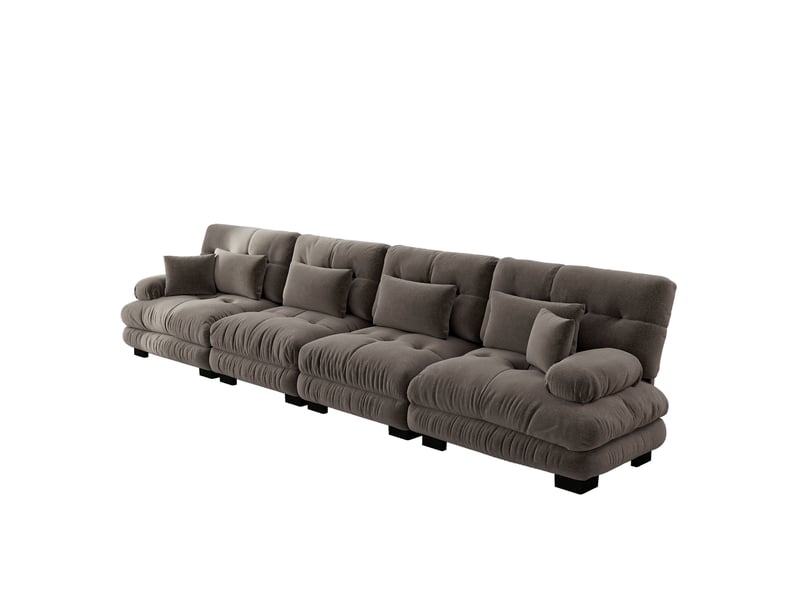  Canapé d'angle, canapé convertible, assise profonde, en chenille, marron, 4 places  - Conforama B