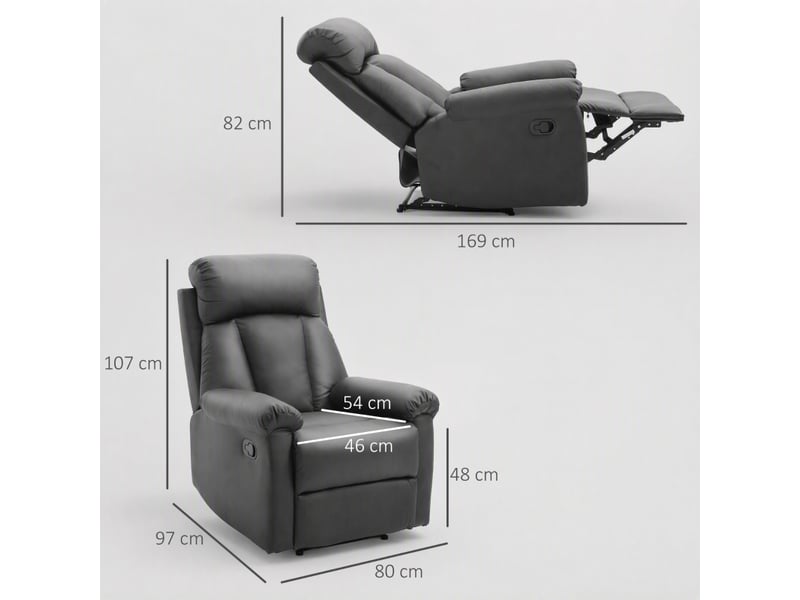 Fauteuil relax manuel noir en simili cuir, inclinable avec repose-pieds, soutien renforcé pour salon et home cinéma - Conforama C