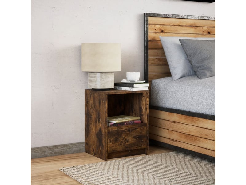 Table de chevet - cabinet de chevet - table de nuit et lumières led chêne fumé bois d'ingénierie - Conforama C