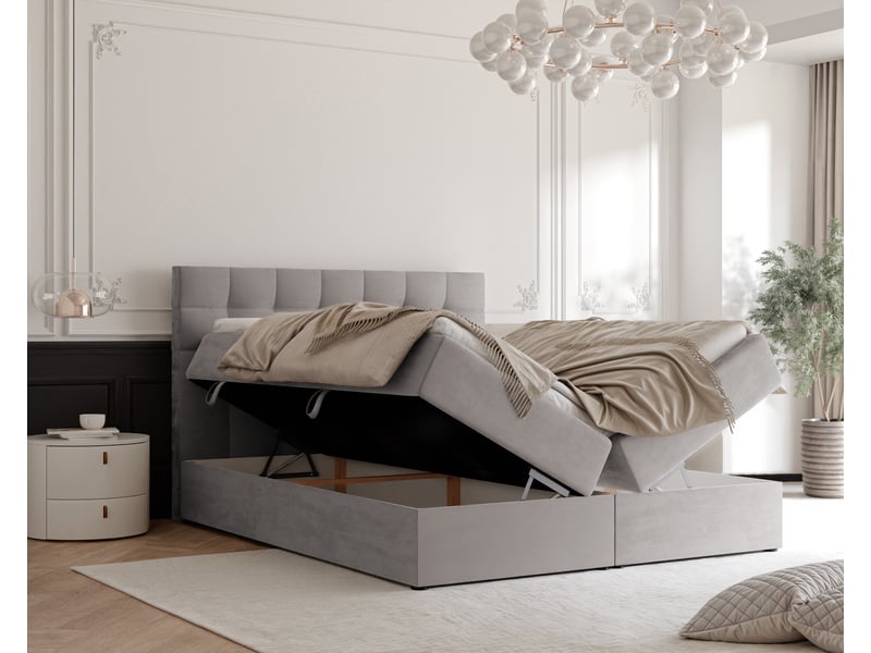  Lit adulte grand - 180x200 cm - matelas ressorts + surmatelas - coffre de rangement - velours doux hydrofuge gris GRAND - Conforama C