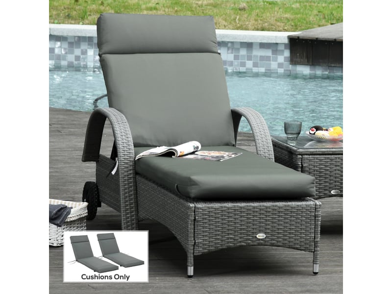  Lot de 2 coussins pour chaises longues, coussins de jardin extra épais de 8 cm, gris foncé, coussins uniquement.  - Conforama C