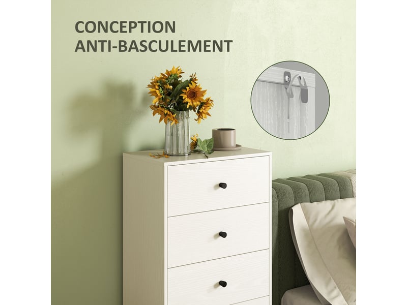  Commode 5 tiroirs, meuble de rangement haut et étroit, style moderne pour chambre à coucher, crème, salon - 47x29x95cm  - Conforama E