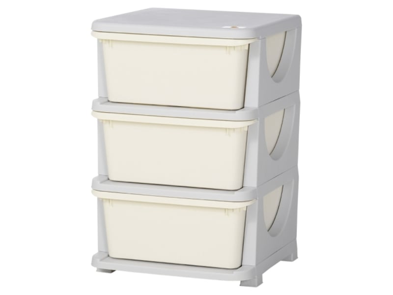  Boîte rangement enfant crème, 3 grands tiroirs en plastique, bords arrondis, 37x37x56,5 cm  - Conforama A
