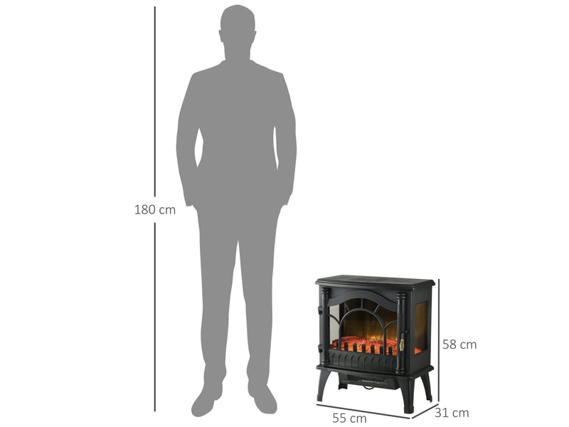  Cheminée électrique 1000w2000w avec température réglable et protection contre la surchauffe, 55 x 31 x 58 cm, noire  - Conforama C