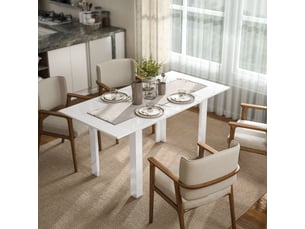Table à manger extensible pour 4 à 6 personnes avec mécanisme papillon, rangement intégré, en mdf blanc haute brillance