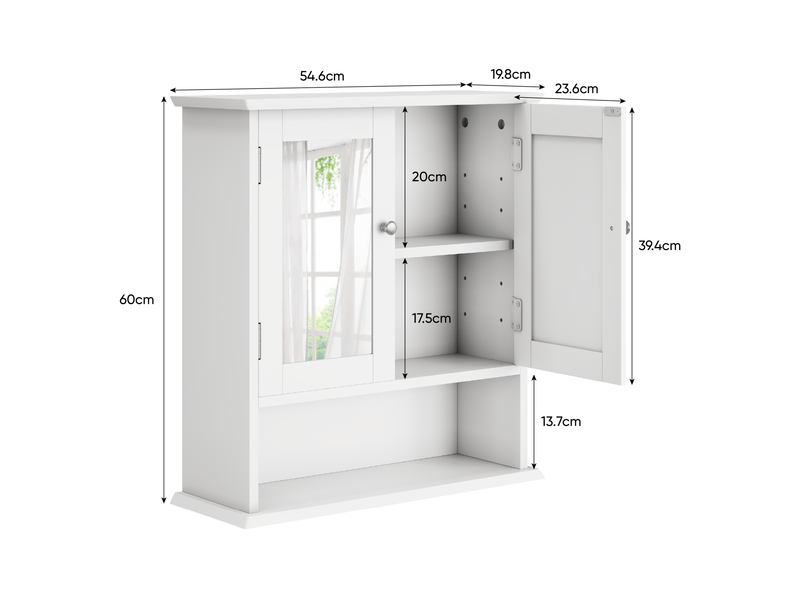  Armoire murale de salle de bains blanche avec miroir 54.6x19.8x60 cm  - Conforama C