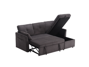 Canapé d'angle convertible 3 places en velours côtelé gris foncé avec rangement modulaire et lit gigogne