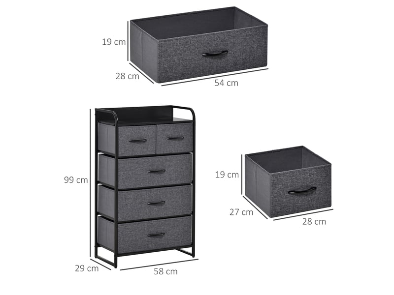  Commode meuble de rangement 5 tiroirs pliables en tissu 58 x 29 x 99 cm gris  - Conforama C