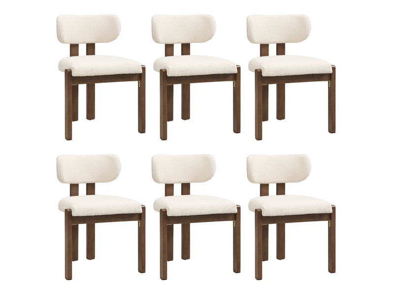  Lot de 6 chaises de salle à manger en bois et tissu bouclé, coloris noyer  - Conforama A