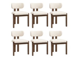 Lot de 6 chaises de salle à manger en bois et tissu bouclé, coloris noyer
