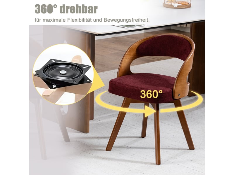  Lot de 2 chaises de salle à manger pivotantes,44x41x75 cm,lin,rouge bordeaux  - Conforama E