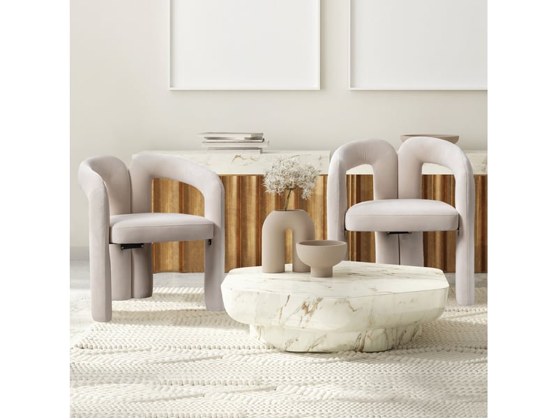  Lot de 2 chaises de salle à manger en velours beige avec accoudoirs  - Conforama D