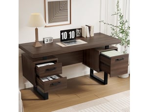 Bureau droit 135x54x76 cm, meuble de bureau, style moderne, plateau 4 cm, meuble chambre, mdf et métal, noir et marron