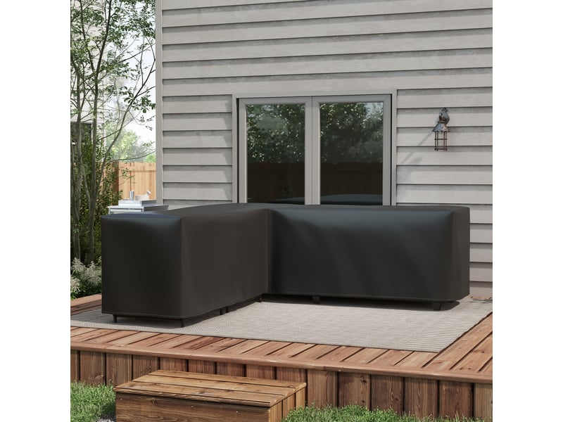  Housse de protection pour mobilier de jardin, en forme de l, imperméable, anti-uv, pour canapé d'angle, 250 x 250 x 79 cm, noire  - Conforama D