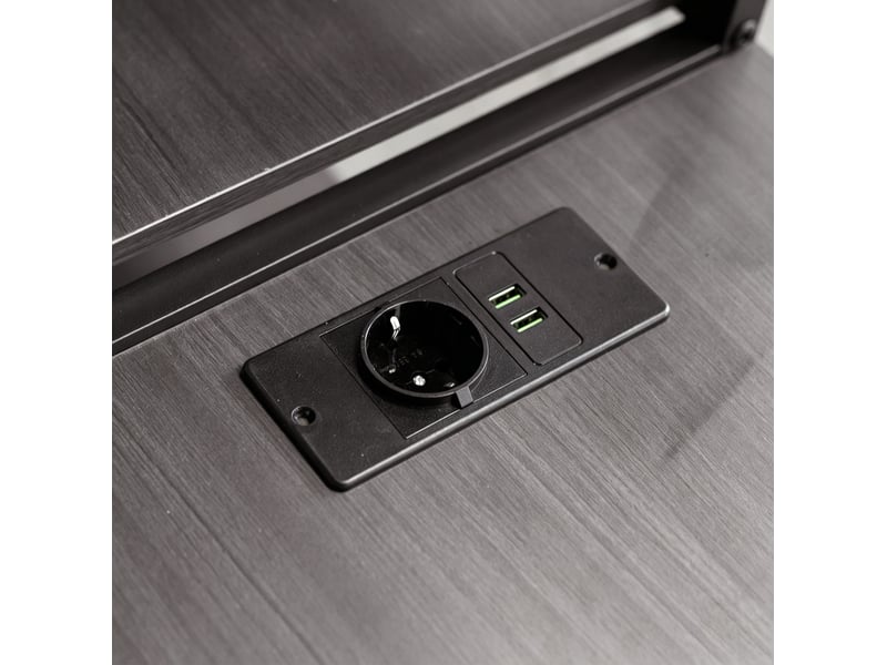  Lit mezzanine enfant 140x200 cm – noir – support tv, prise intégrée et échelle de rangement – sans matelas  - Conforama E