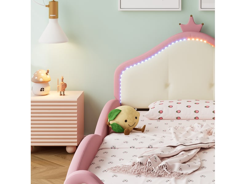  Lit enfant en pu rose beige 90 x 200 cm  - Conforama D