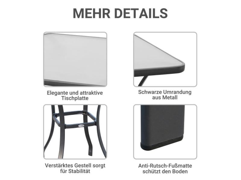  Table de jardin carrée noire en verre, résistante aux intempéries, 68,5x68,5 cm  - Conforama D