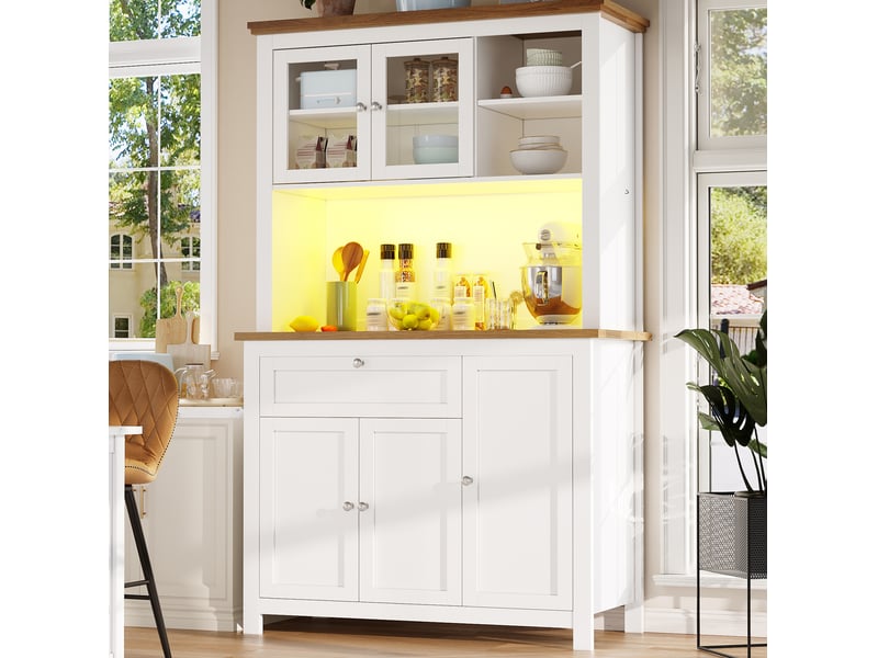  Buffet de cuisine 104 x 40 x 180 cm avec éclairage led et étagères réglables, blanc  - Conforama B