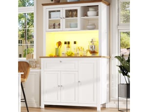 Buffet de cuisine 104 x 40 x 180 cm avec éclairage led et étagères réglables, blanc