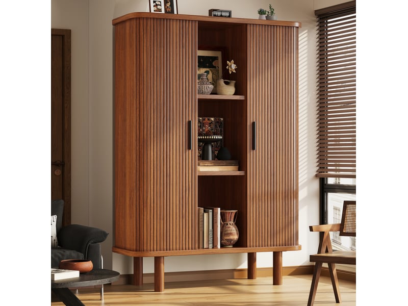 Buffet haut 110x40x160 cm à porte à rideau mdf et bois marron foncé - Conforama B