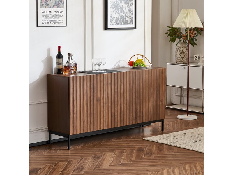  Buffet chêne foncé 150x40x80 cm, buffet mid-century modern, buffet 3 portes avec design ondulé 3d  - Conforama B
