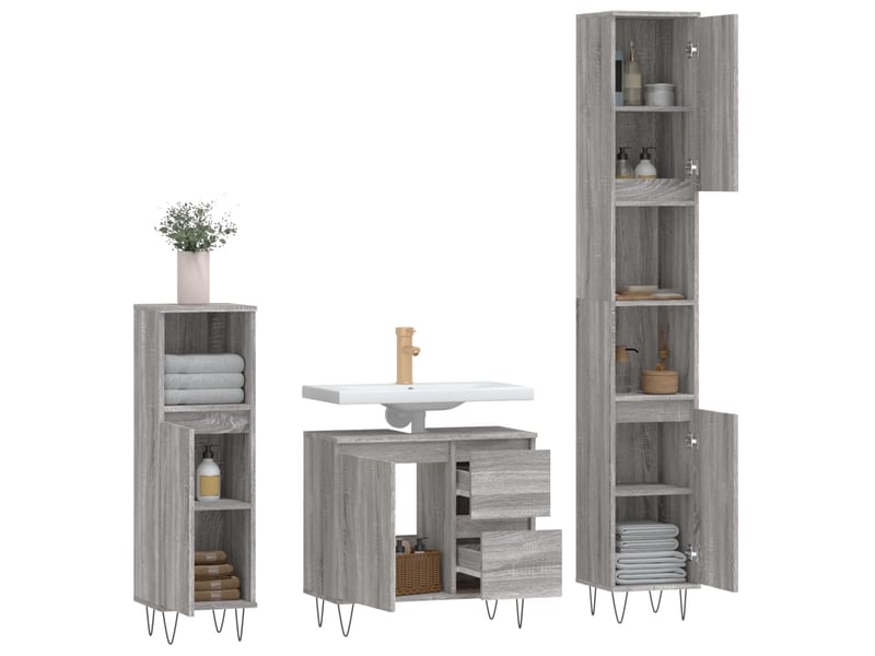Ensemble de meubles de salle de bain 3 pcs sonoma gris cf63814 - Conforama E