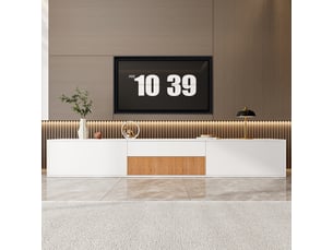 Meuble tv blanc 180 cm avec support vidéoprojecteur, design moderne mural ou sur pied, 180x34x30 cm
