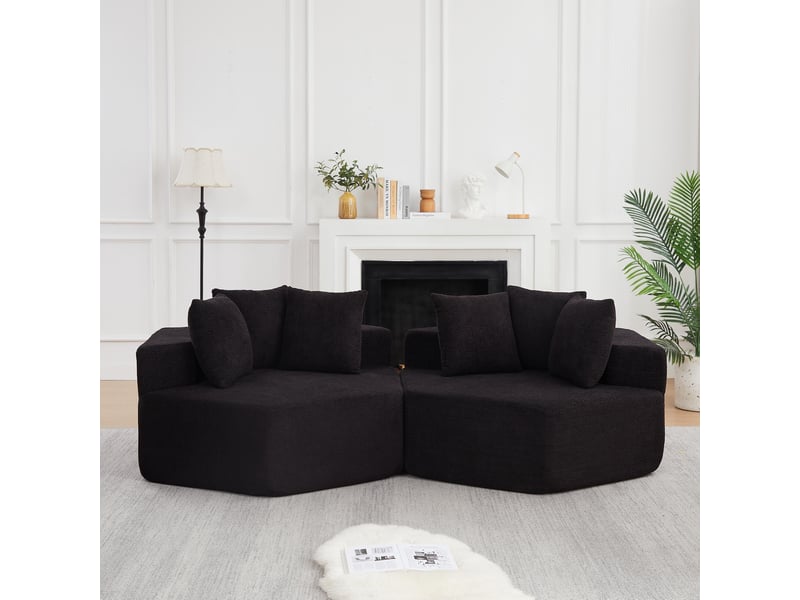  Fauteuil simple - 122x138x76cm - modulables en chenille bouclée avec 6 coussins &amp; ressorts ensachés - noir  - Conforama C