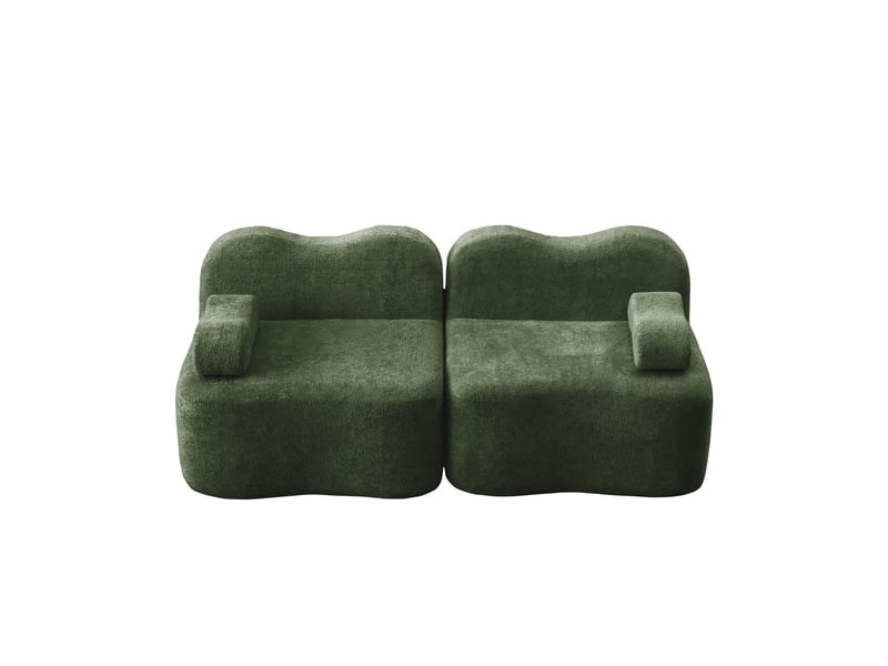 Canapé modulaire 2 places sans armature avec assise profonde et accoudoirs ergonomiques en velours vert - Conforama A