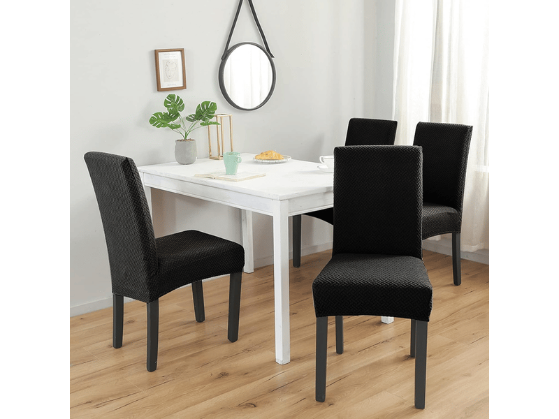  Housses de chaise élastiques, lot de 4, housses de chaise élastiques modernes, adaptées aux décorations de fête, noires XLH-ZLS-009366MF - Conforama E