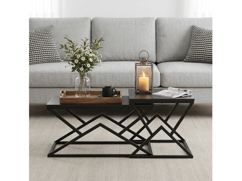  Tables basses gigognes 80x50x40 cm noires en métal et panneau de particules  - Conforama B