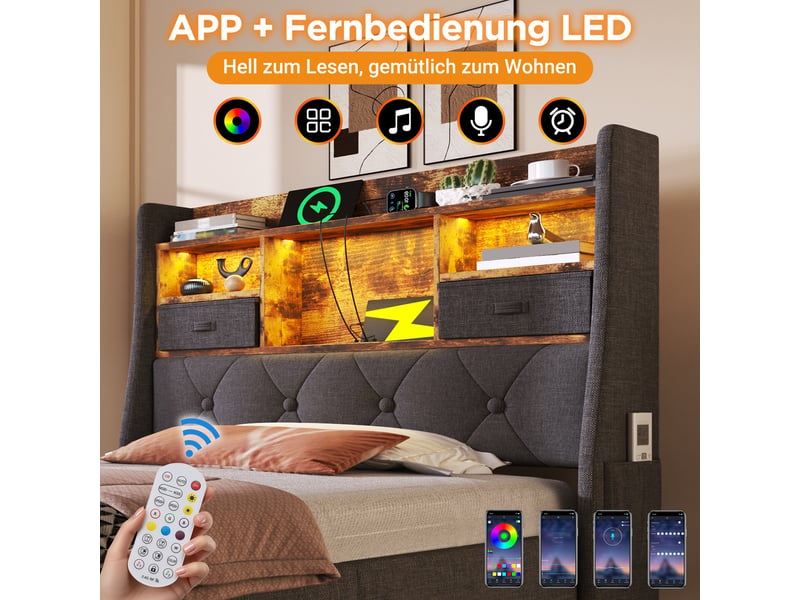 Lit coffre 90x200 avec matelas ressorts ensachés, led connectée app et stockage sous cadre - Conforama W