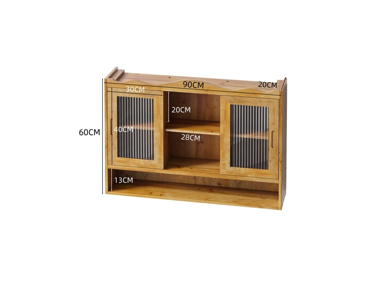  Armoire murale à portes coulissantes 90x20x60 cm, armoire de stockage, 3 niveaux, meuble de cuisine, couleur naturel  - Conforama C