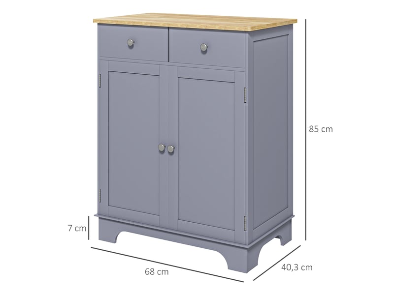  Meuble de rangement buffet salon avec placards, 68x40,3x85cm, 2 tiroirs et étagères réglables, gris et bois naturel  - Conforama C