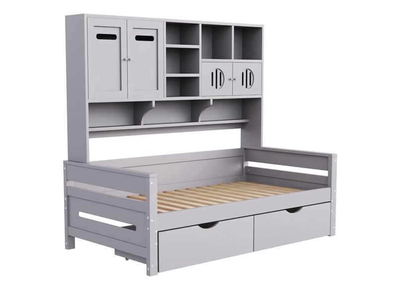  Lit banquette 90 × 200 cm 2 tiroirs en pin massif - gris C-CRAFTLINK - Conforama E