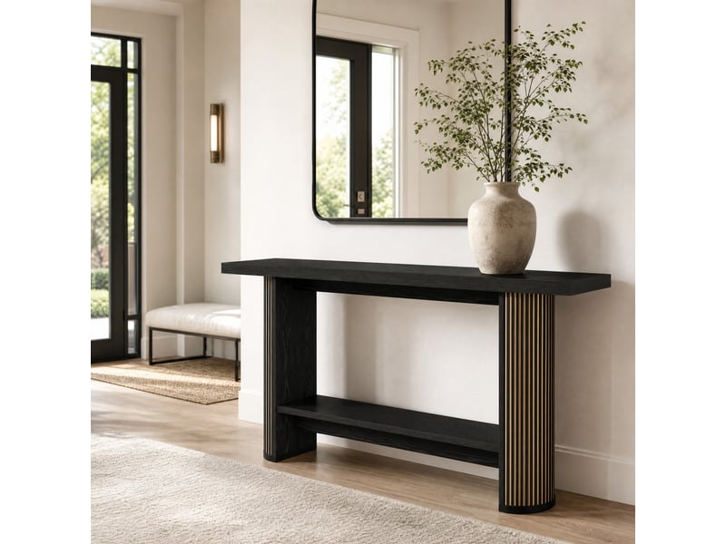  Console 140x30x80 cm en bois avec étagère noir chicfurn  - Conforama C