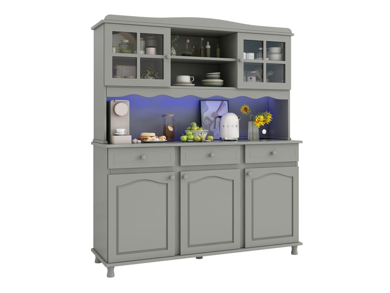  Buffet haut 135 × 40 × 185 cm avec prises, usb et led, gris-vert Fay Lum - Conforama A