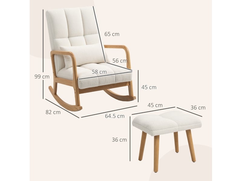  Fauteuil à bascule modenvie avec repose-pieds en polaire blanc 82 x 64,5 x 99 cm  - Conforama C