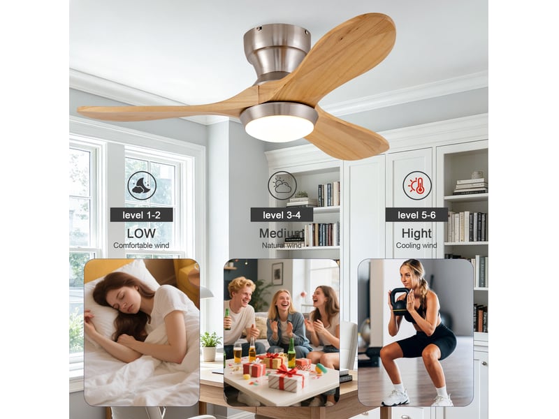 Ventilateur de plafond encastré 90 cm naturel, bois, éclairage led 20 w, télécommande, 6 vitesses réversibles  - Conforama E