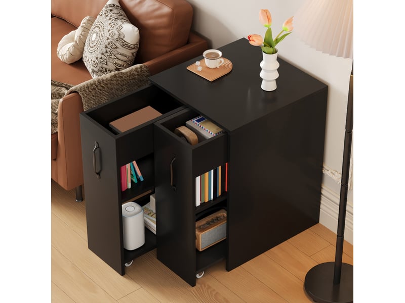  Petite bibliothèque sur roulettes 52x50x75 cm, tiroirs, pour salon et bureau, style moderne et simple, aggloméré, noir  - Conforama D