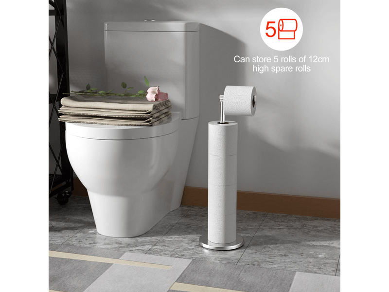  Distributeur de papier toilette sur pied en acier inoxydable, base lourde et anti-rouille - rouleau de papier hygiénique argenté pour salle de bain  - Conforama C