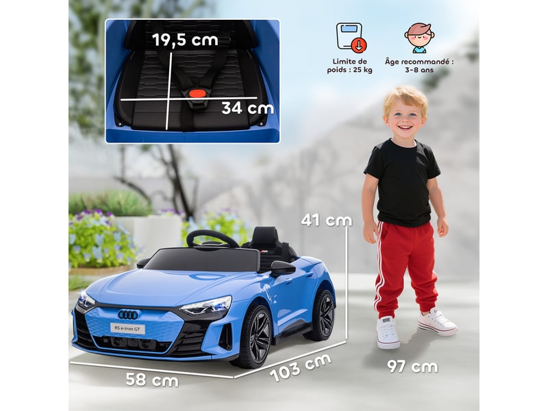  Voiture électrique enfant audi rs e-tron gt, 12 v, vitesse max. 5 kmh, télécommande parentale, effets lumineux et sonores  - Conforama E