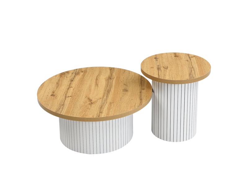  Table basse, table ronde double, table d'appoint avec plateaux en bois naturel. Table de salon multifonctionnelle  - Conforama E