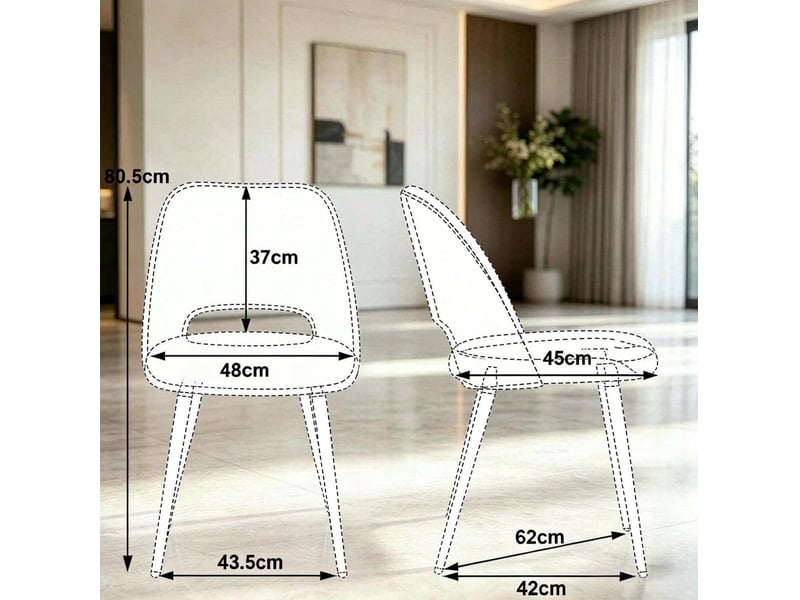  Lot de 4 chaises de salle à manger en velours côtelé bleu avec pieds en métal noir  - Conforama E