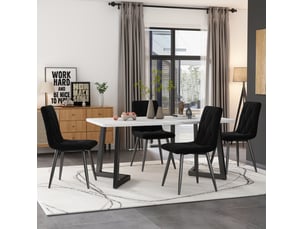 Lot de 4 chaises 46x45x86 cm, dossier à motif chevrons, revêtement velours gris, cadre métallique noir, pour salle à manger