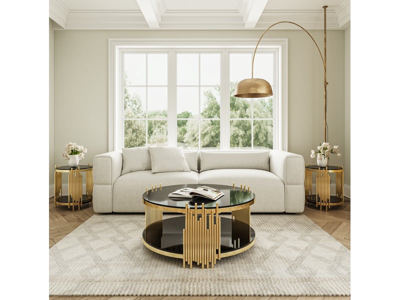  Table basse ronde – verre trempé noir et acier inoxydable doré – ø80 x h45 cm  - Conforama C