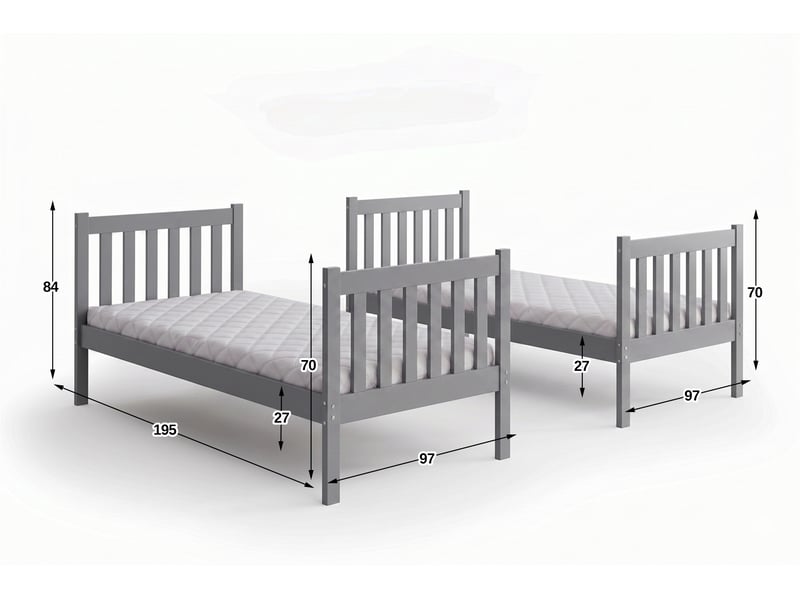  Lit superposé 3 places quba 90x190 cm + lit tiroir 80x180 cm interbeds - bois massif de pin - gris  - Conforama W
