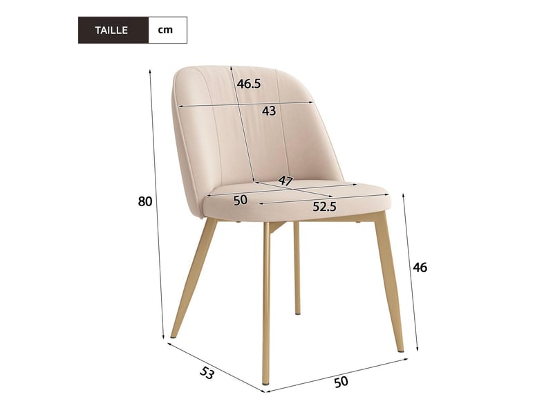  Lot de 4 chaises de salle à manger en velours beige, pieds dorés N634P415448B-4 - Conforama C