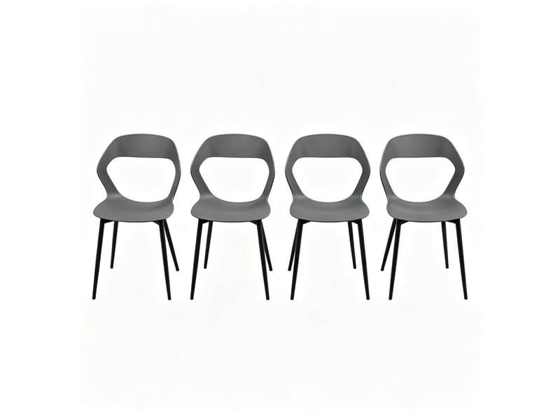  Chaise de salle à manger lot de 4 avec dossier ergonomique ajouré et pieds métalliques en polypropylène gris  - Conforama A