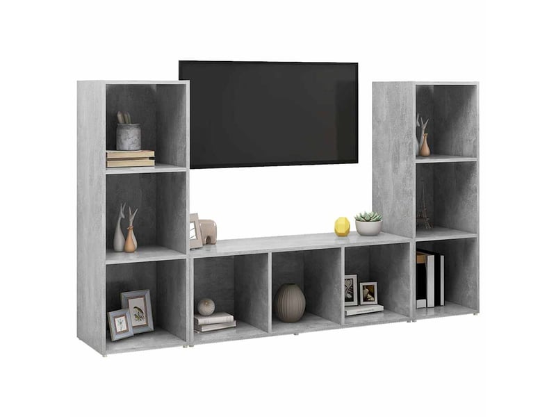  Lot de 3 meuble tv bas salon gris béton 107x35x37 cm bois d'ingénierie  - Conforama C